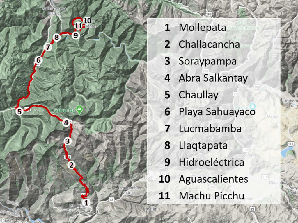 Map for the Salkantay Trek without a guide
