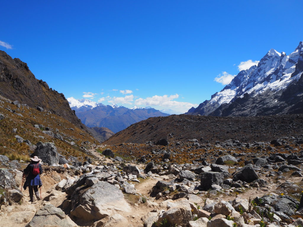 Down from Abra Salkantay in the Salkantay Trek without a guide