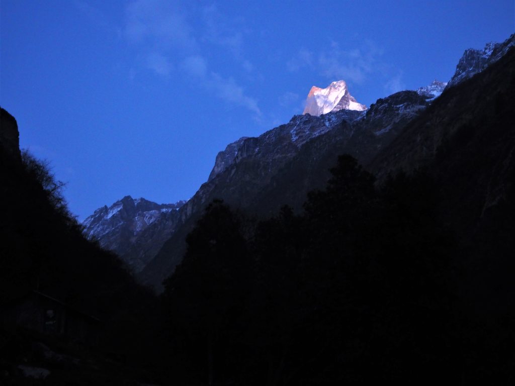 Machapuchare lit by sunset